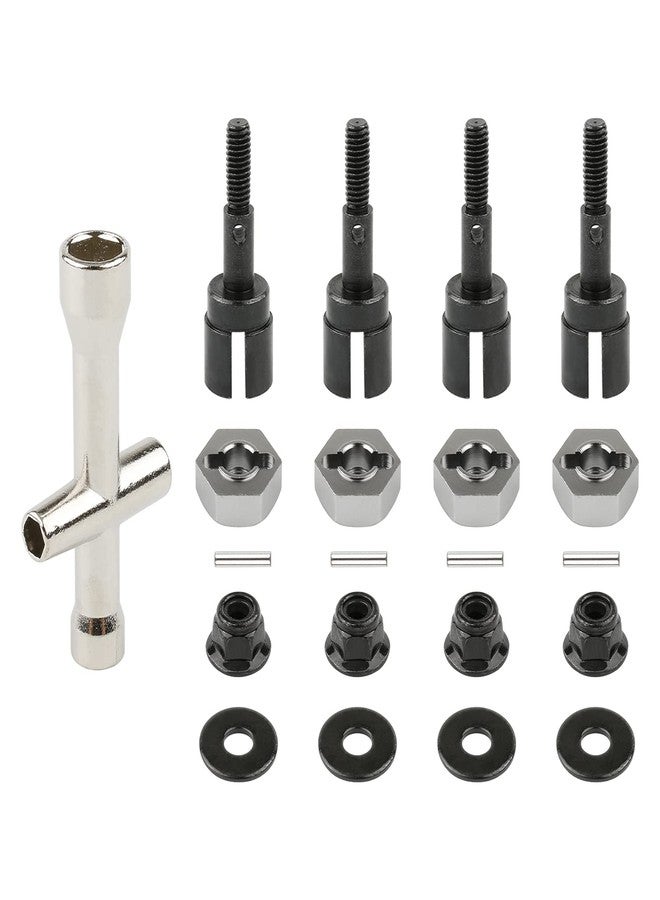 Rchobbytop 4 Sets 12mm Wheel Hex Drive Hub Adapter & Steel Stub Axle & M4 Lock Nut & Wrench, Replace Parts of 102042 (02134) 122042 02033 for 1/10 RC Truck HSP 94108 94111 94123 94124 94170, Black - Image 1